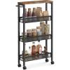 imageVASAGLE Slim Rolling Cart 4Tier Storage Cart Narrow Cart with Handle 87 Inches Deep Metal Frame for Kitchen Dining Room Living Room Home Office Rustic Brown and Classic Black ULRC033B01Rustic Brown  Classic Black