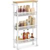imageVASAGLE Slim Rolling Cart 4Tier Storage Cart Narrow Cart with Handle 87 Inches Deep Metal Frame for Kitchen Dining Room Living Room Home Office Rustic Brown and Classic Black ULRC033B01Oak Beige  Classic White