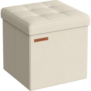 imageSONGMICS 118 Inches Small Folding Storage Ottoman Cube Storage Footrest Foot Rest Stool for Living Room Bedroom Dorm Dark Gray ULSF028G01Cream White