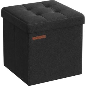 imageSONGMICS 118 Inches Small Folding Storage Ottoman Cube Storage Footrest Foot Rest Stool for Living Room Bedroom Dorm Dark Gray ULSF028G01Ink Black