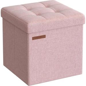 imageSONGMICS 118 Inches Small Folding Storage Ottoman Cube Storage Footrest Foot Rest Stool for Living Room Bedroom Dorm Dark Gray ULSF028G01Jelly Pink
