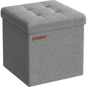 imageSONGMICS 118 Inches Small Folding Storage Ottoman Cube Storage Footrest Foot Rest Stool for Living Room Bedroom Dorm Dark Gray ULSF028G01Light Gray