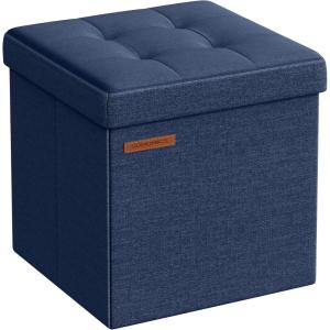 imageSONGMICS 118 Inches Small Folding Storage Ottoman Cube Storage Footrest Foot Rest Stool for Living Room Bedroom Dorm Dark Gray ULSF028G01Midnight Blue