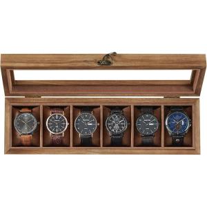 imageSONGMICS 12Slot Watch Box Watch Display Case with Large Glass Lid Removable Watch Pillows Velvet Lining Gift Idea Ebony Black UJOW120B01Rustic Walnut
