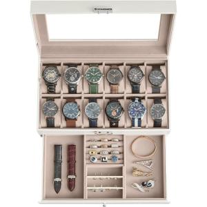 imageSONGMICS 20Slot Watch Box Watch Case with Glass Lid 2 Layers Lockable Watch Display Case Black Synthetic Leather Gray Lining UJWB006Cloud White  Cappuccino Beige