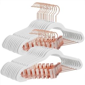 imageSONGMICS 24 Pack Pants Hangers 167 Inch Coat Hangers with Rose Gold Colored Movable Clips HeavyDuty NonSlip SpaceSaving for Pants Skirts Dresses Light Pink UCRF14PK24White