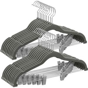 imageSONGMICS 30 Pack Pants Hangers 167 Inches Long Velvet Trousers Hangers with Adjustable Clips HeavyDuty NonSlip SpaceSaving for Pants Skirts Coats Dresses Tank Tops Black UCRF12B30Gray