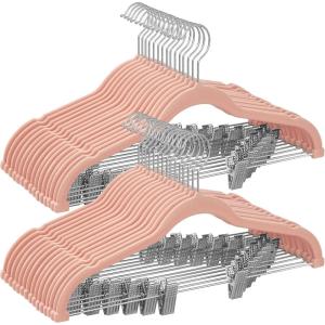 imageSONGMICS 30 Pack Pants Hangers 167 Inches Long Velvet Trousers Hangers with Adjustable Clips HeavyDuty NonSlip SpaceSaving for Pants Skirts Coats Dresses Tank Tops Black UCRF12B30Light Pink