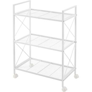 imageSONGMICS 3Tier Metal Storage Rack with Wheels Mesh Shelving Unit with X Side Frames 236Inch Width for Entryway Kitchen Living Room Bathroom Industrial Style Black UBSC163B01White