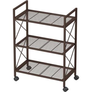 imageSONGMICS 3Tier Metal Storage Rack with Wheels Mesh Shelving Unit with X Side Frames 236Inch Width for Entryway Kitchen Living Room Bathroom Industrial Style Black UBSC163B01Metallic Bronze