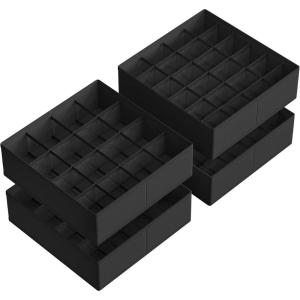 imageSONGMICS 4 Pack Drawer Organizers 80 Cells 2x162x24 Foldable Dividers 118 x 118 x 39 Inches for Socks Underwear Ties Belts Dove Gray URUS011G01Ink Black