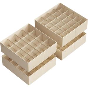 imageSONGMICS 4 Pack Drawer Organizers 80 Cells 2x162x24 Foldable Dividers 118 x 118 x 39 Inches for Socks Underwear Ties Belts Dove Gray URUS011G01Surmmer Sand