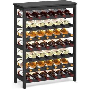 imageSONGMICS 42Bottle Wine Rack Free Standing Floor 7Tier Display Wine Storage Shelves with Table Top Bamboo WobbleFree Bottle Holder for Kitchen Bar Dining Room Living Room Natural UKWR27NLInk Black