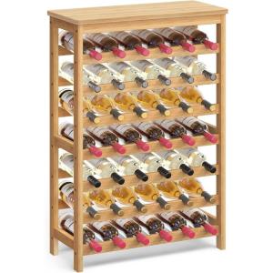 imageSONGMICS 42Bottle Wine Rack Free Standing Floor 7Tier Display Wine Storage Shelves with Table Top Bamboo WobbleFree Bottle Holder for Kitchen Bar Dining Room Living Room Natural UKWR27NLNatural