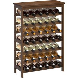 imageSONGMICS 42Bottle Wine Rack Free Standing Floor 7Tier Display Wine Storage Shelves with Table Top Bamboo WobbleFree Bottle Holder for Kitchen Bar Dining Room Living Room Natural UKWR27NLWalnut