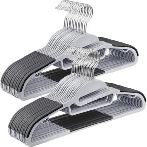 imageSONGMICS 50 Pack Coat Hangers HeavyDuty Plastic Suit Hangers SShaped Opening SpaceSaving 360 Swivel Hook 163 Inches Wide Light Gray and Dark Gray UCRP41G50Light Gray  Dark Gray
