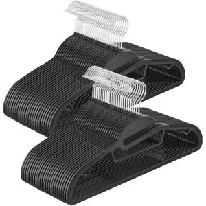 imageSONGMICS 50 Pack Coat Hangers HeavyDuty Plastic Suit Hangers SShaped Opening SpaceSaving 360 Swivel Hook 163 Inches Wide Light Gray and Dark Gray UCRP41G50Ink Black