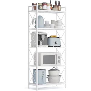 imageSONGMICS 5Tier Metal Storage Rack Shelving Unit with X Side Frames Dense Mesh 126 x 157 x 573 Inches for Entryway Kitchen Living Room Bathroom Industrial Style Ink Black UBSC145B01Cloud White