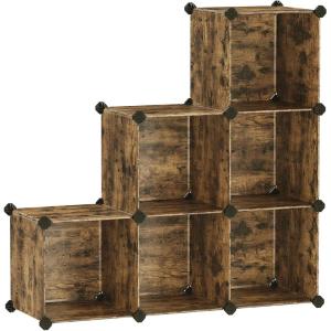 imageSONGMICS 6 Cube Storage Organizer DIY Closet Shelf Plastic Clothes Organizer Modular Bookcase 118 x 118 x 118 Inch Cubes with Feet and Rubber Mallet White ULPC06WRustic Brown