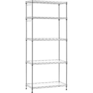 imageSONGMICS 6Tier Storage Shelves Wire Shelving Unit Kitchen Metal Shelves Storage Rack with Adjustable Shelves Shelf Liners 8 Hooks for Garage 138 x 354 x 697 Inches Black ULGR096B01Silver