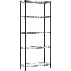 imageSONGMICS 6Tier Storage Shelves Wire Shelving Unit Kitchen Metal Shelves Storage Rack with Adjustable Shelves Shelf Liners 8 Hooks for Garage 138 x 354 x 697 Inches Black ULGR096B01Black