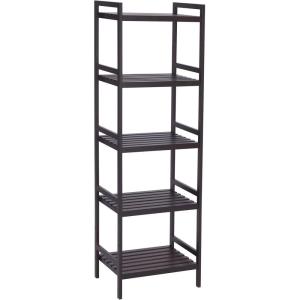 imageSONGMICS Adjustable Storage Shelf Rack 5Tier Multifunctional Shelving Unit Stand Tower Bookcase for Bathroom Living Room Kitchen 177 x 124 x 559 inches Holds up to 132 lb Brown UBCB75BR