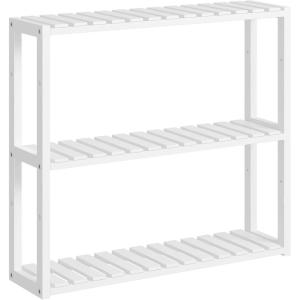 imageSONGMICS Bamboo Bathroom Shelf 3Tier Adjustable Plants Rack WallMounted or Stand in The Living Room Balcony Kitchen 59 x 236 x 213 Inches Natural and Cloud White UBCB13WNCloud White