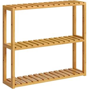 imageSONGMICS Bamboo Bathroom Shelf 3Tier Adjustable Plants Rack WallMounted or Stand in The Living Room Balcony Kitchen 59 x 236 x 213 Inches Natural and Cloud White UBCB13WNNatural