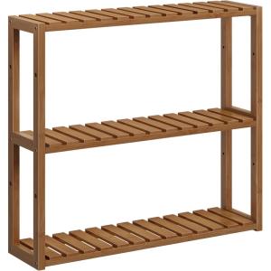 imageSONGMICS Bamboo Bathroom Shelf 3Tier Adjustable Plants Rack WallMounted or Stand in The Living Room Balcony Kitchen 59 x 236 x 213 Inches Natural and Cloud White UBCB13WNCoffee Brown