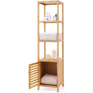 imageSONGMICS Bamboo Bathroom Storage Floor Cabinet 4 Tiers Multifunctional Floor Shelving Unit Free Standing Tower Corner Rack Natural UBCB50Y