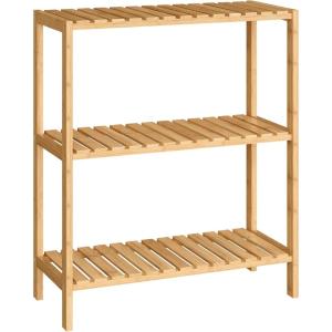 imageSONGMICS Bamboo Storage Shelf 5Tier Shelving Unit Multifunctional in The Entryway Bathroom Living Room Balcony Kitchen 13 x 13 x 575 Inches Cloud White and Light Bamboo UBCB055N01Light Bamboo