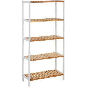 imageSONGMICS Bamboo Storage Shelf 5Tier Shelving Unit Multifunctional in The Entryway Bathroom Living Room Balcony Kitchen 13 x 13 x 575 Inches Cloud White and Light Bamboo UBCB055N01Cloud White  Light Bamboo