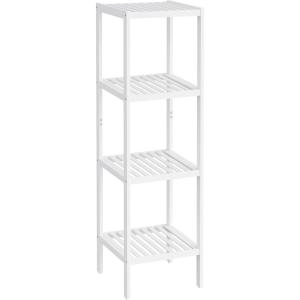 imageSONGMICS Bamboo Storage Shelf 5Tier Shelving Unit Multifunctional in The Entryway Bathroom Living Room Balcony Kitchen 13 x 13 x 575 Inches Cloud White and Light Bamboo UBCB055N01Cloud White