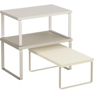 imageSONGMICS Cabinet Organizer Shelf Set of 3 Kitchen Counter Shelves Kitchen Storage Spice Rack Stackable Expandable Ink Black and Natural Beige UKCS014B01Sand Beige