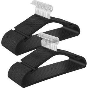 imageSONGMICS Clothes Hangers 50 Pack HeavyDuty Plastic Hangers Coat Hangers with Wide Shoulder Notches Pant Bar 360 Swivel Hook SpaceSaving 164 Inches for Closet Ink Black UCRP060B01Ink Black