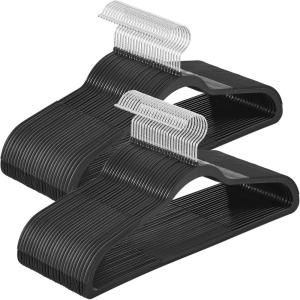 imageSONGMICS Clothes Hangers Pack of 50 Plastic Coat Hangers SpaceSaving Light Gray and Dark Gray UCRF50GBlack