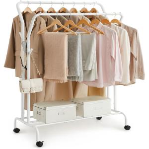 imageSONGMICS Clothes Rack DoubleRod Clothing Rack for Hanging Clothes with Wheels Garment Rack Metal Frame 220 lb Max Total Load 407 Inches Wide Clothes Storage and Display Black UHSR107B01White