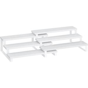 imageSONGMICS Display Risers Set of 2 Engineered Wood Perfume Organizer Stand 4Tier Cupcake Stand Holder Spice Rack Shelf Risers for Figures Dessert Shelves Natural Beige and Ink Black UKCS216N01Snow White  Cloud White