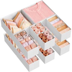 imageSONGMICS Drawer Organizer Dresser Drawer Organizers Set of 12 Foldable Fabric Storage Bins for Socks Underwear Bras Ties Scarves Dove Gray URDZ006G02Cloud White