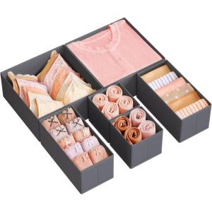 imageSONGMICS Drawer Organizer Dresser Drawer Organizers Set of 12 Foldable Fabric Storage Bins for Socks Underwear Bras Ties Scarves Dove Gray URDZ006G02Slate Gray