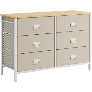 imageSONGMICS Dresser for Bedroom Fabric Dresser with 8 Drawers Storage Organizer Unit with Fabric Drawers Chest of Drawers Steel Frame for Living Room Entryway Rustic Brown and Black ULTS228B01Rattan Yellow  Cream White