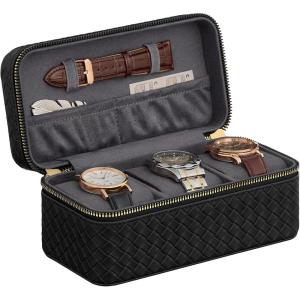 imageSONGMICS HOME RONNE Collection  3Slot Mens Jewelry Box Watch Travel Case PU Leather Watch Box 39 x 79 x 35 Inches Gift Idea Ink Black Surface Ink Black Lining UJWB017B01Ink Black  Slate Gray