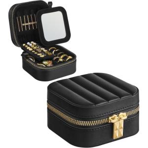 imageSONGMICS HOME Travel Jewelry Case Travel Jewelry Box Organizer with Mirror 41 x 8 x 24 Inches Stitching Portable Gift Idea Ink Black UJBC180B01Ink Black