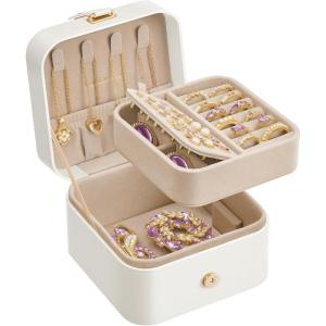 imageSONGMICS Jewelry Box Travel Jewelry Case 2Layer Jewelry Holder Organizer Portable Versatile Earring Storage for Small Accessories Jelly Pink UJBC185R02Cloud White