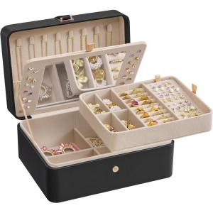 imageSONGMICS Jewelry Box Travel Jewelry Case 2Layer Jewelry Holder Organizer Portable Versatile Earring Storage for Small Accessories Jelly Pink UJBC185R02Ink Black