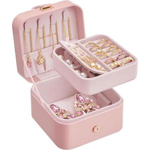 imageSONGMICS Jewelry Box Travel Jewelry Case 2Layer Jewelry Holder Organizer Portable Versatile Earring Storage for Small Accessories Jelly Pink UJBC185R02Jelly Pink