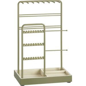 imageSONGMICS Jewelry Holder Jewelry Organizer Jewelry Display Stand with Metal Frame Velvet Tray Necklace Earring Bracelet Holder for Studs Rings Gift Idea Pale Gold UJJS021A01Laurel Green