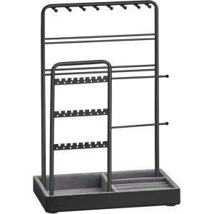 imageSONGMICS Jewelry Holder Jewelry Organizer Jewelry Display Stand with Metal Frame Velvet Tray Necklace Earring Bracelet Holder for Studs Rings Gift Idea Pale Gold UJJS021A01Ink Black