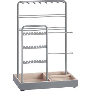 imageSONGMICS Jewelry Holder Jewelry Organizer Jewelry Display Stand with Metal Frame Velvet Tray Necklace Earring Bracelet Holder for Studs Rings Gift Idea Pale Gold UJJS021A01Dove Gray