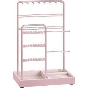 imageSONGMICS Jewelry Holder Jewelry Organizer Jewelry Display Stand with Metal Frame Velvet Tray Necklace Earring Bracelet Holder for Studs Rings Gift Idea Pale Gold UJJS021A01Jelly Pink